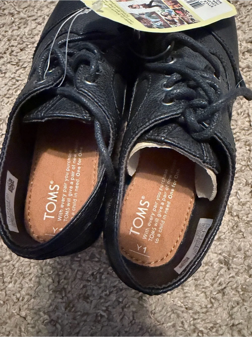 Toms Black Leather-Texture boys shoes
